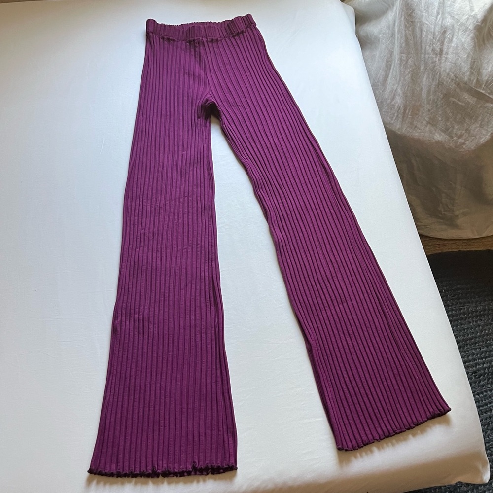 SIMON MILLER purple chunky rib‎ knit elastic waist bootcut pants